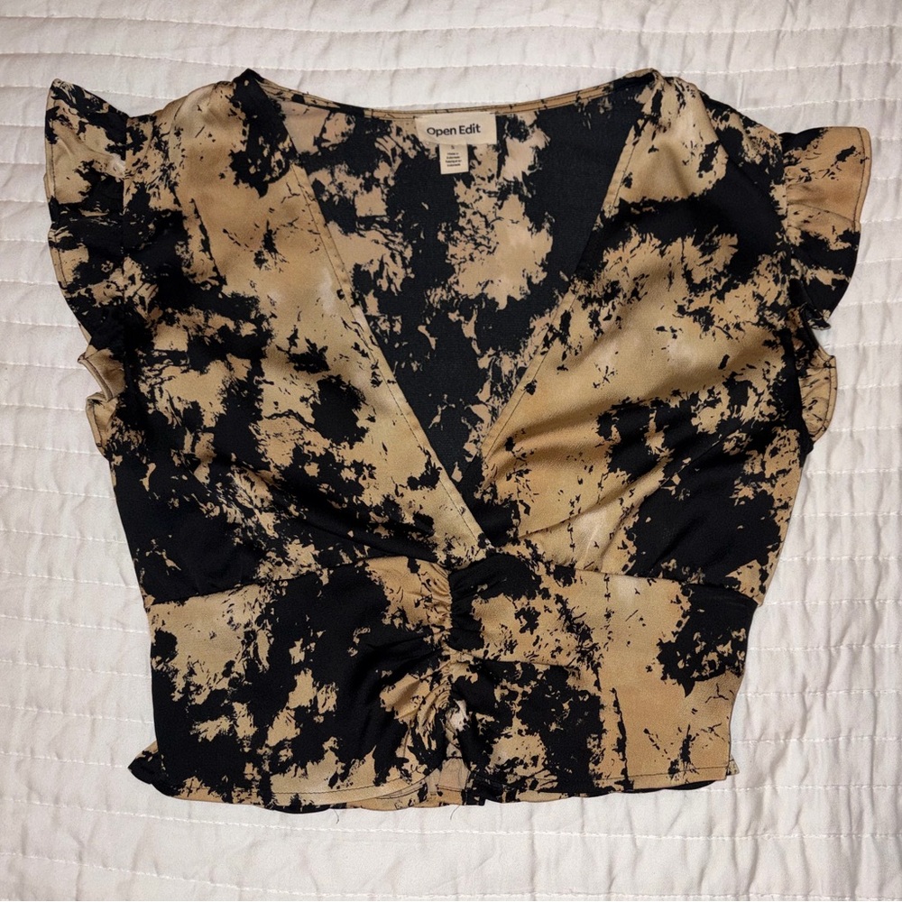 Open Edit Black & Gold Cropped Blouse